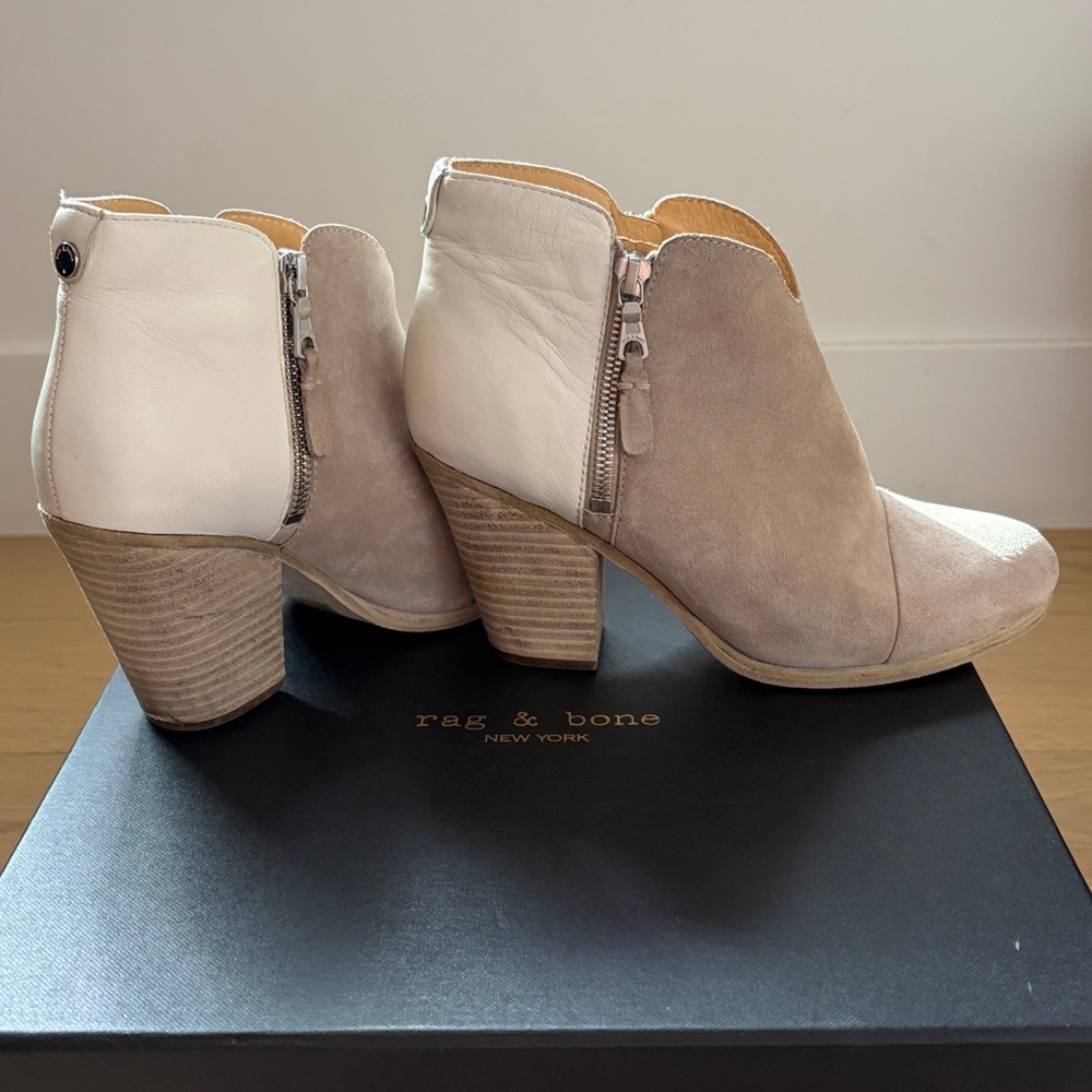 rag & bone Taupe Suede and Cream Leather Ankle Booties